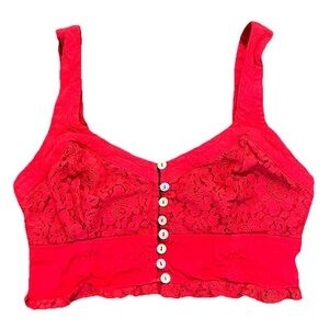 Free People Red Lace Button Front Bralette Crop Top XS